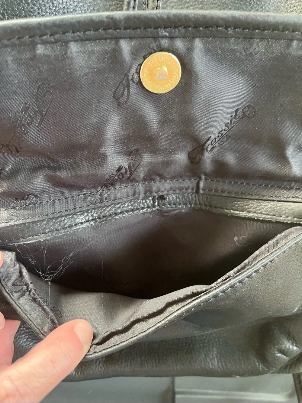 Fossil Black Pebbled Leather Drawstring Backpack